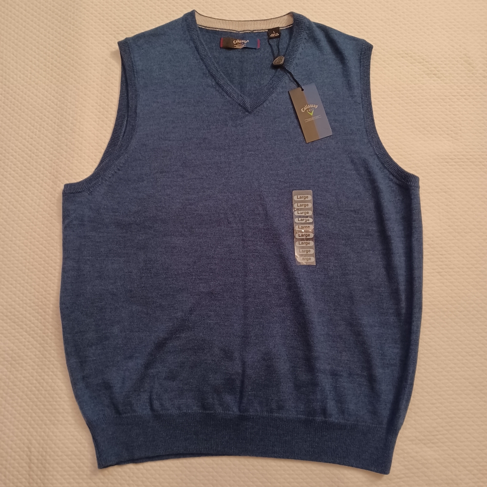 Callaway Merino Wool Navy V-Neck Sweater Vest Men's Size Large
